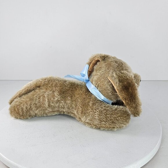 Vintage Steiff Mohair Dachshund Puppy Bazi Dog Lying Down Blue Ribbon Plush - Picture 4 of 10